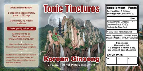 Tonic Tinctures Korean Ginseng Liquid Extract Supplement Label