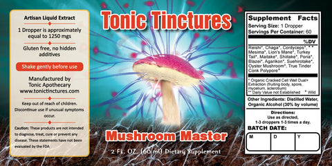 Tonic Tinctures Mushroom Master Supplement Label