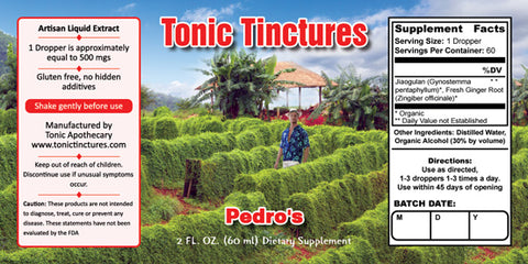 Tonic Tinctures Pedro's Liquid Extract Supplement Label