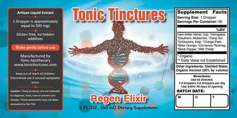 Tonic Tinctures Regen Elixir Supplement Label