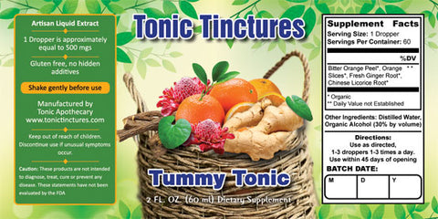Tonic Tinctures Tummy Tonic Liquid Extract Supplement Label