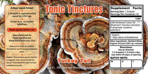 Tonic Tinctures Turkey Tail Liquid Extract Supplement Label