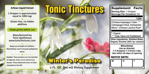 Tonic Tinctures Winter's Paradise Liquid Extract Supplement Label