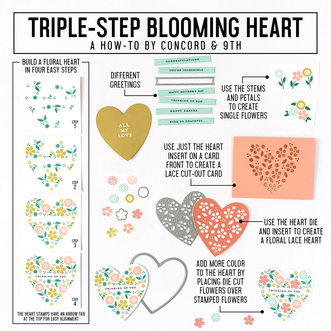 Triple-Step Blooming Heart Dies - Concord &amp; 9th