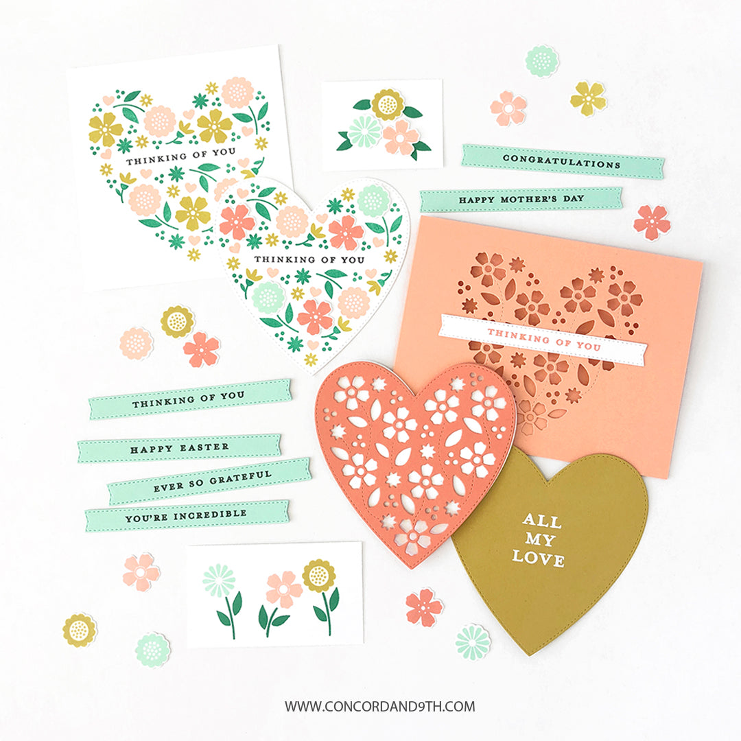 Triple-Step Blooming Heart Stamp Set - Concord &amp; 9th