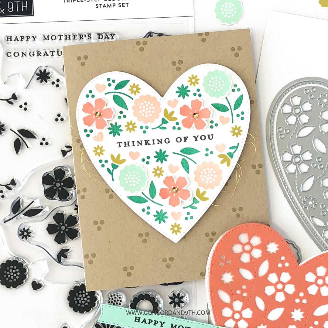 Triple-Step Blooming Heart Stamp Set - Concord &amp; 9th