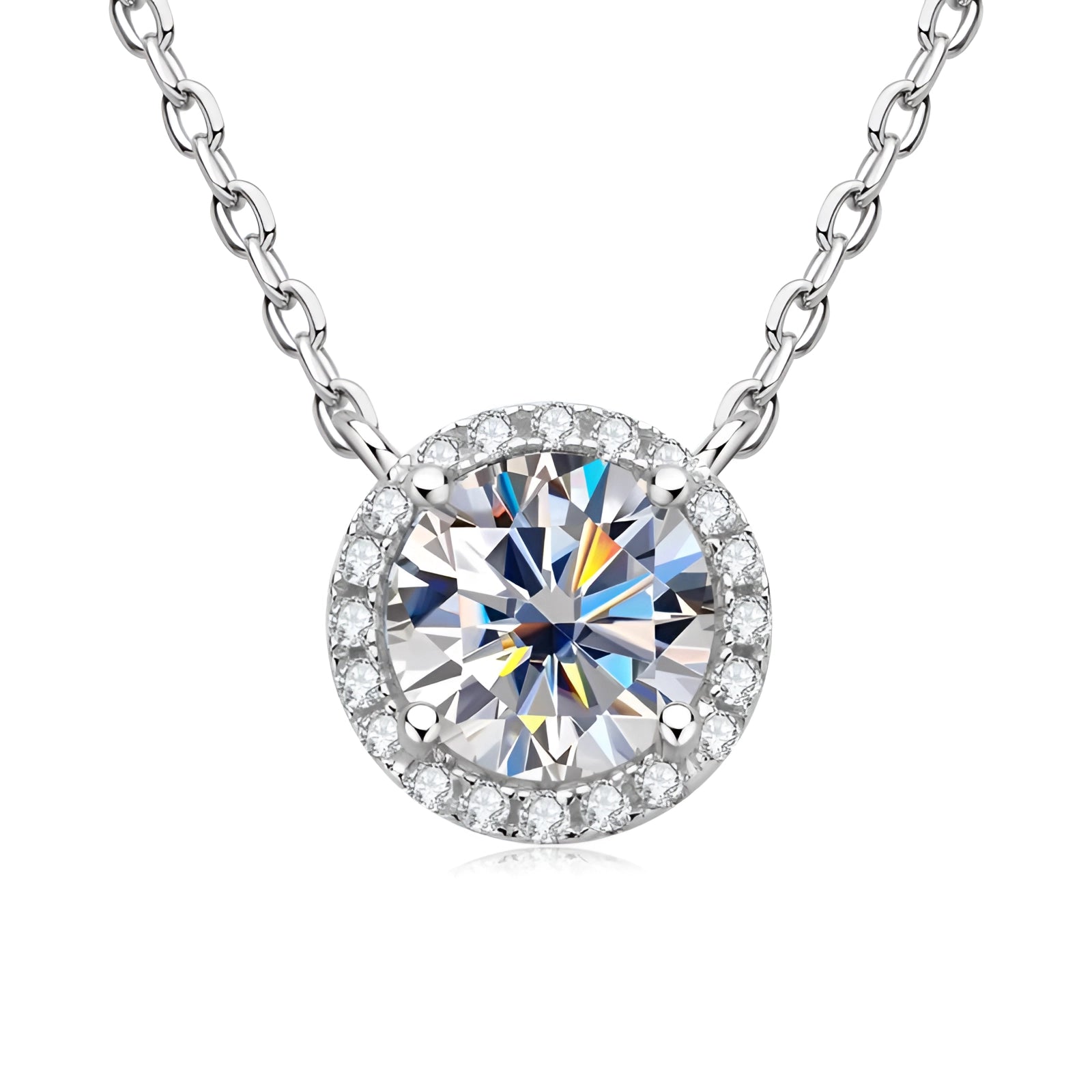 Elegant round solitaire halo pendant in white gold