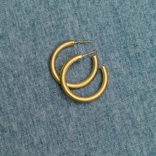 Heather Brushed Gold Hoop Earrings