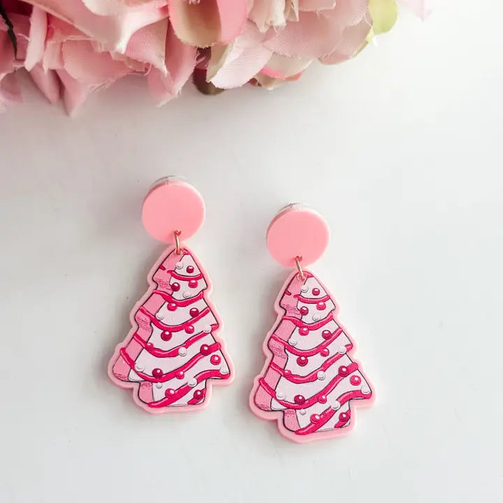 Pink Christmas Tree Earrings