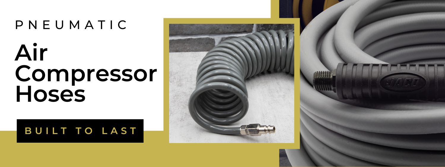 Jaco Polyurethane Coiled Air Hose Kit - 1/4 x 30 ft | with Air Compressor Fittings (Storm Gray)