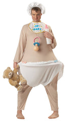 Image of a man wearing a funny costume that makes him look like a baby.