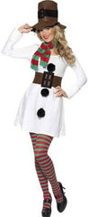 Image of a woman wearing a snowman costume