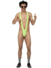 Image of a man wearing a green mankini and dressed up to look like Borat.