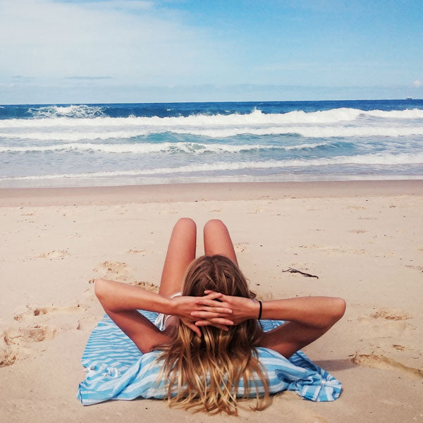 ocean blue pillow towel girl nap