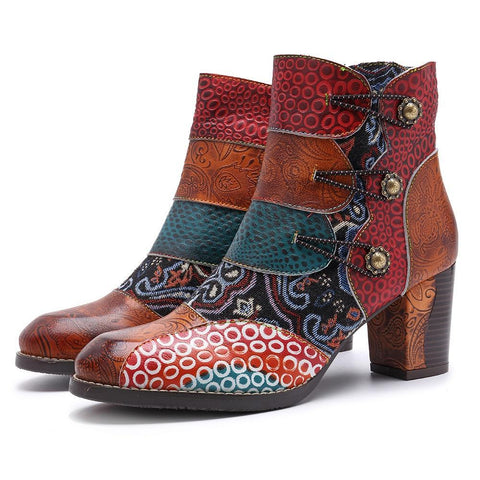 Clover Boho Hippie Low Heel Boots | Buddha Trends