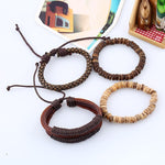 cambioprcaribe 4 Pieces Wooden Leather Bracelets