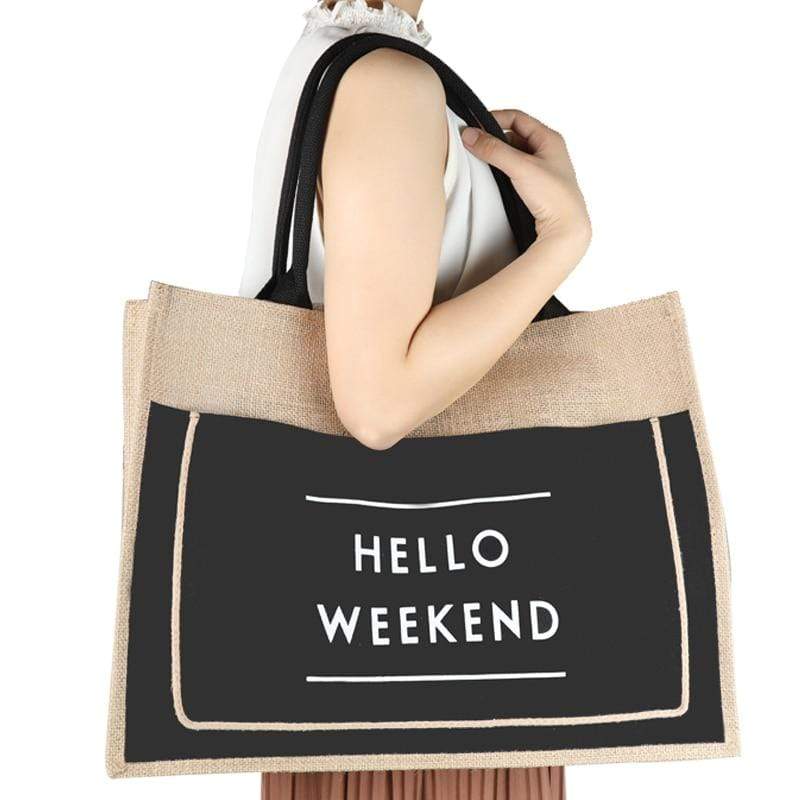 Hello Weekend Reusable Linen Shopping Bag