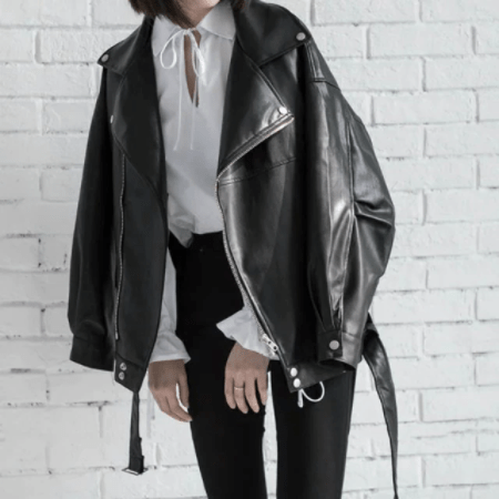 cambioprcaribe Black / L Oversized Faux Leather Jacket | Millennials