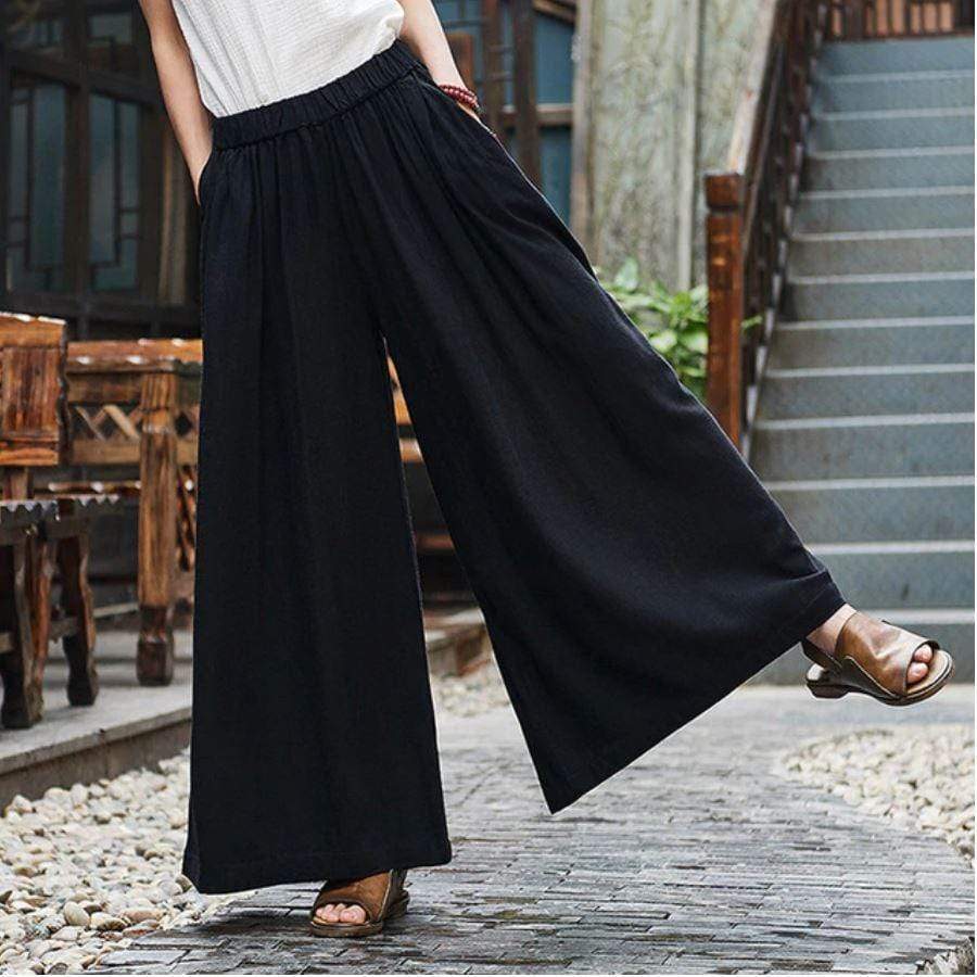 cambioprcaribe Black / M Flowy Pleated Palazzo Pants  | Zen