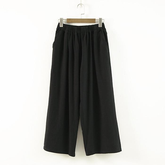 cambioprcaribe Black / One Size 3/4 Length Cotton Linen Pants  | Zen