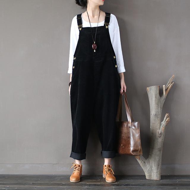 Buddha Trends Black / One Size Plus Size 90s Corduroy Overalls