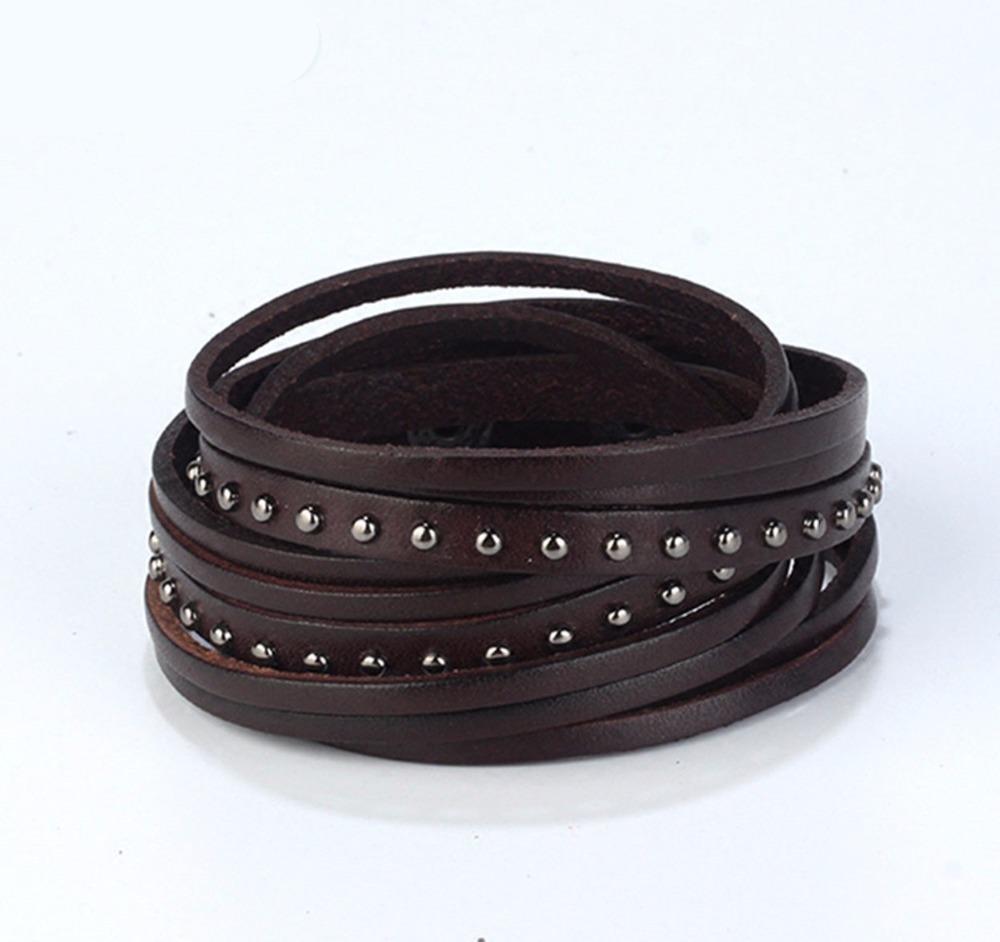 cambioprcaribe Brown Multi Layered Leather Bracelet