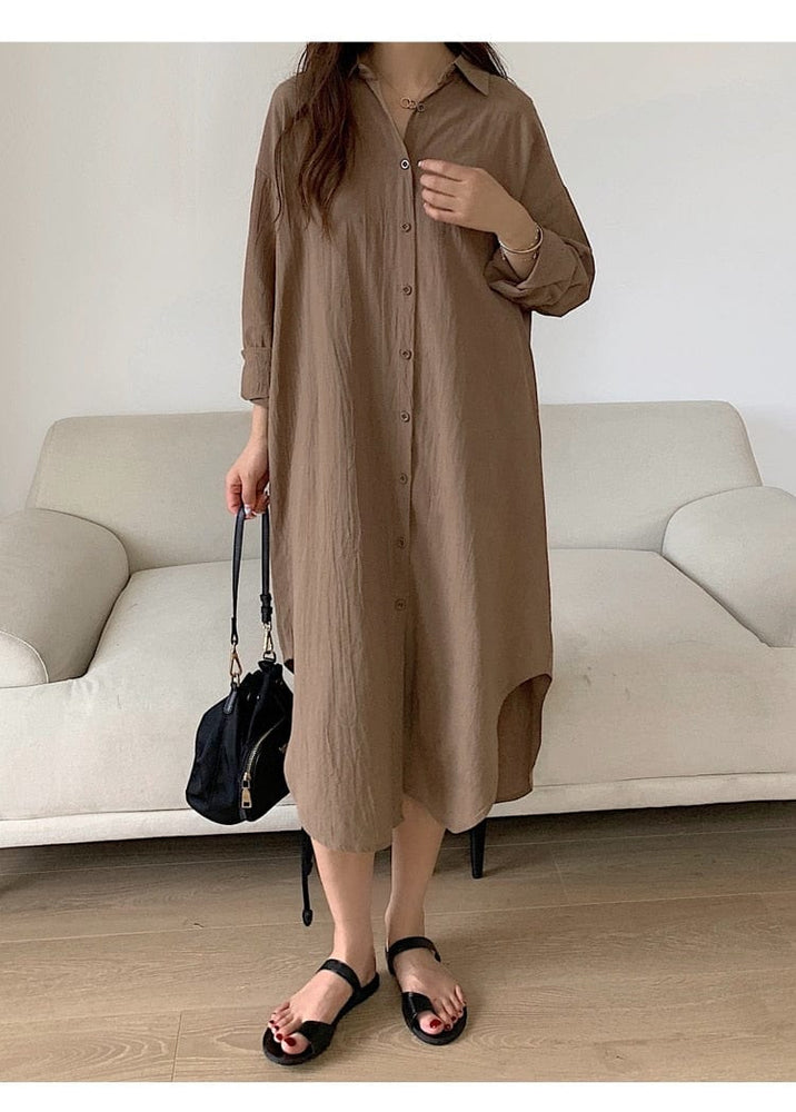cambioprcaribe Brown / S Plus Size Loose Shirt Dress