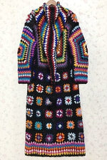 cambioprcaribe Cardigans black with hood / One Size 100% Wool Handmade Hippie Cardigan