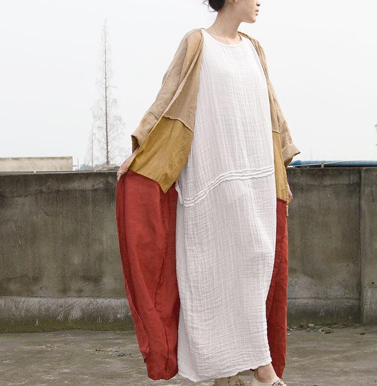 Color Block Long Linen Cardigan | Lotus