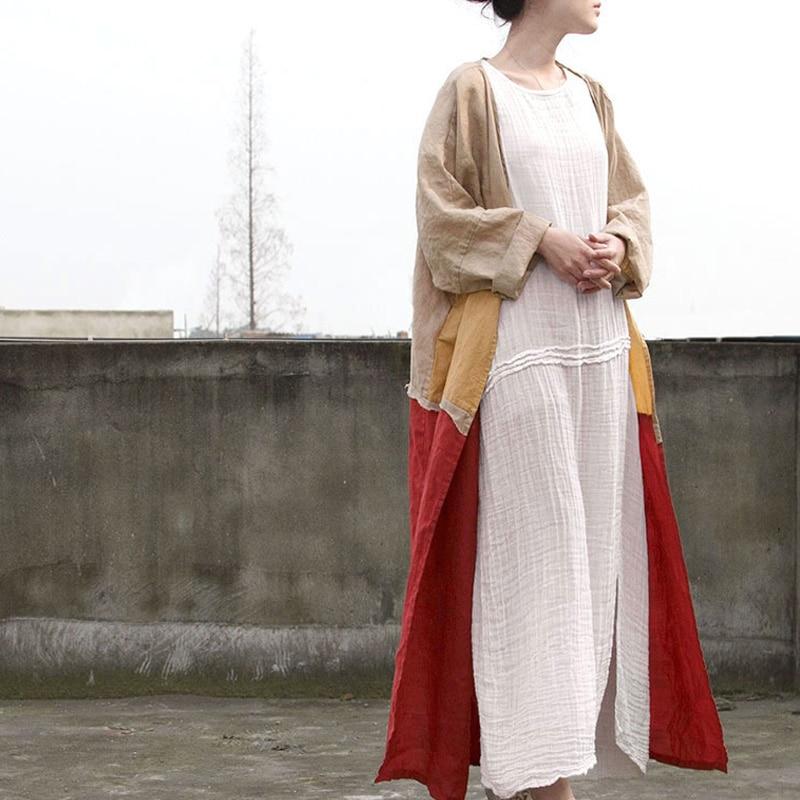 Color Block Long Linen Cardigan | Lotus