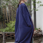 cambioprcaribe Cardigans Cotton Linen Long Navy Cardigan | Lotus