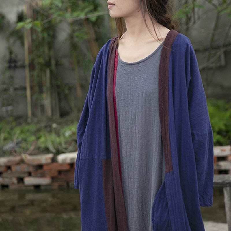 cambioprcaribe Cardigans Cotton Linen Long Navy Cardigan | Lotus