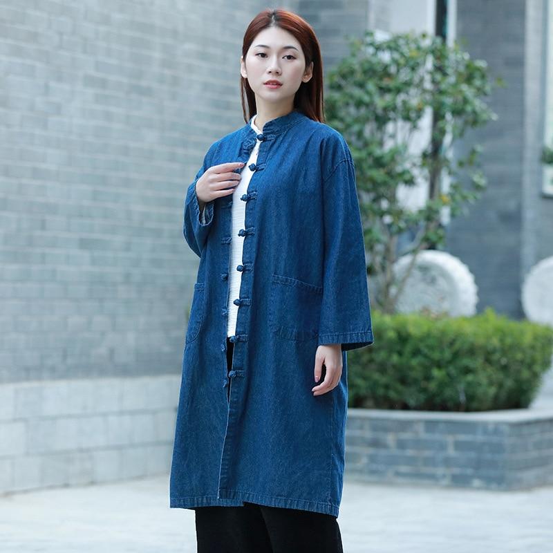 cambioprcaribe Cardigans Dark blue / One Size Mandarin Collar Zen Denim Cardigan  | Zen