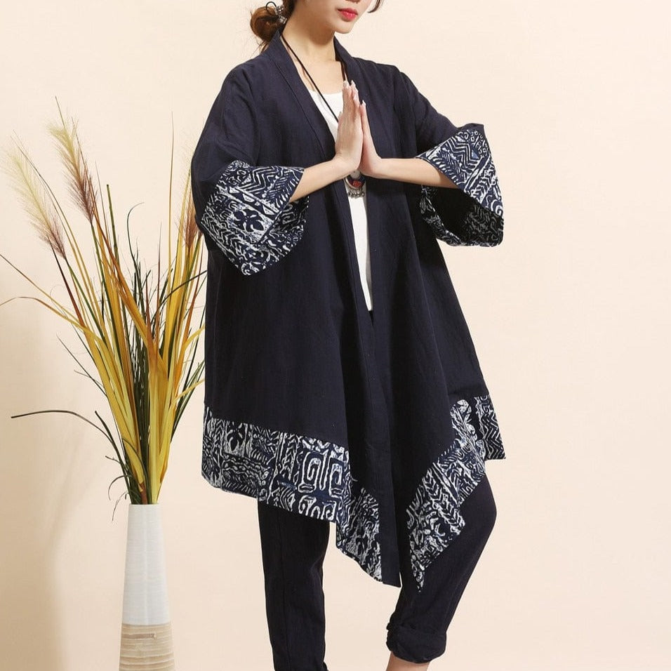cambioprcaribe Cardigans Navy2 / One Size Cotton and Linen Lightweight Cardigan