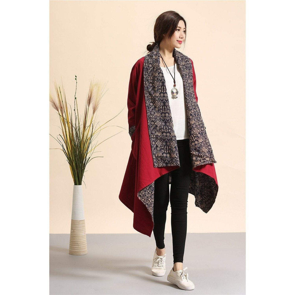 Red Reversible Cotton Linen Cardigan