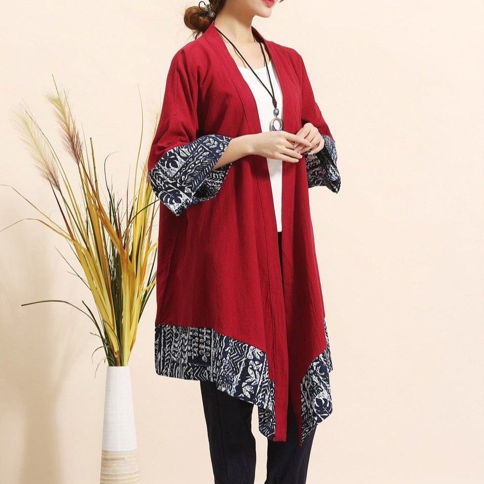 cambioprcaribe Cardigans Winered2 / One Size Cotton and Linen Lightweight Cardigan