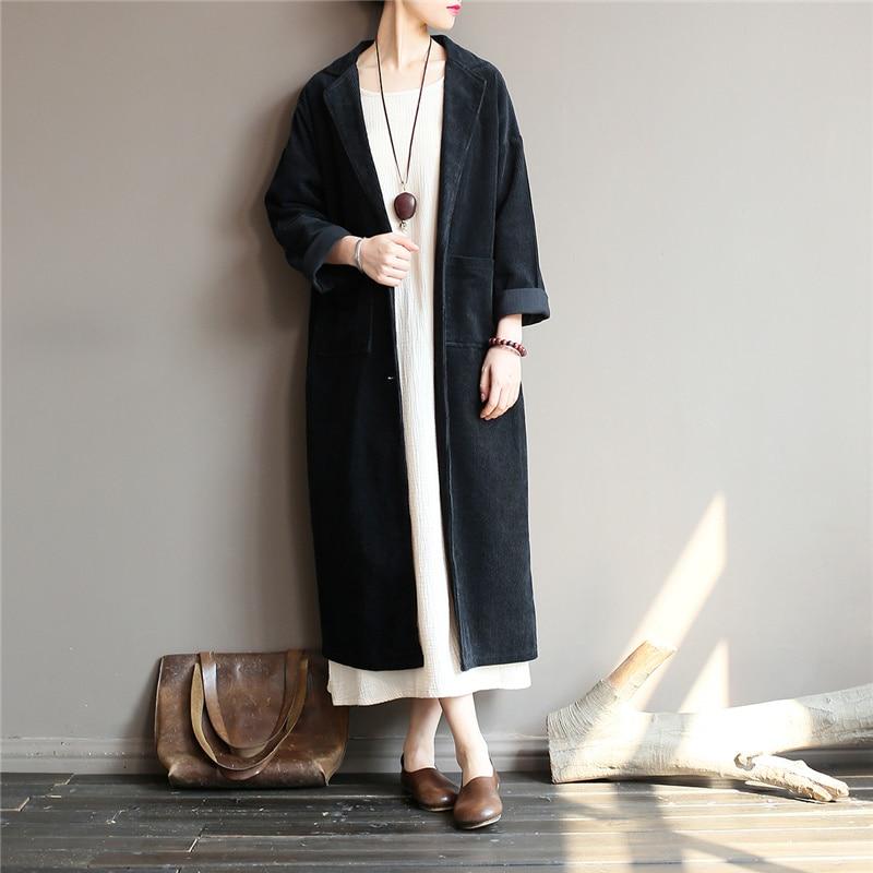Buddha Trends Casual Chic Corduroy Trench Coat