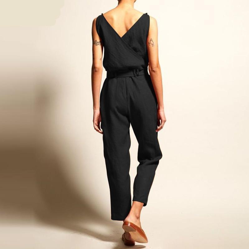 cambioprcaribe Casual Chic V Neck Sleeveless Overall