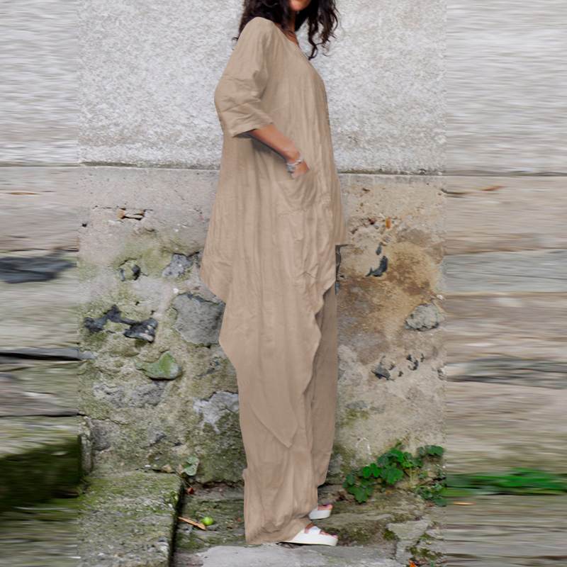 cambioprcaribe Celmia Long Asymmetrical Shirt + Pants Set