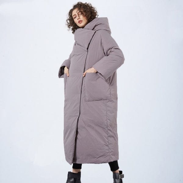 cambioprcaribe Coats Gray / M Mia Long Hooded Puffer Coat