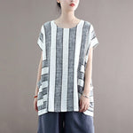 cambioprcaribe Cotton and Linen Oversized Striped T-Shirt