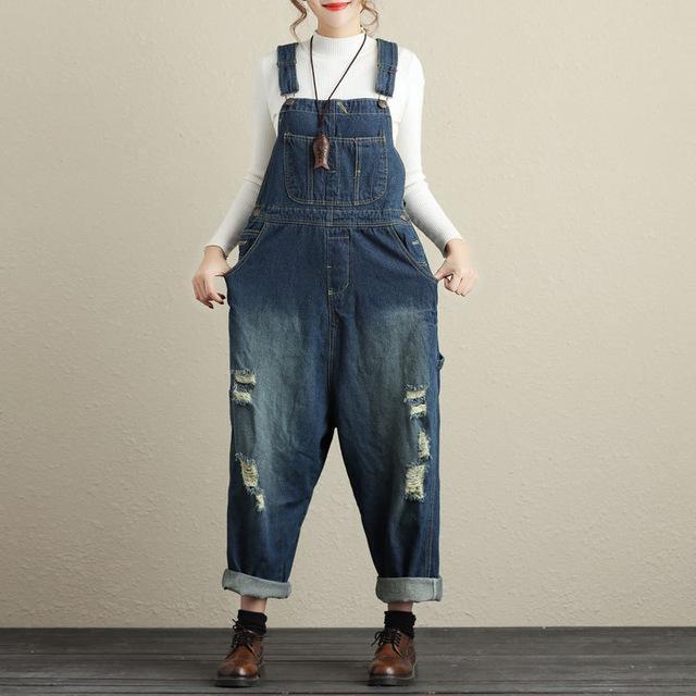 Loose Ripped Denim Overall - Buddhatrends