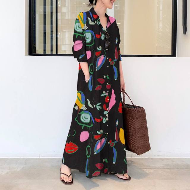 Abstract Art Button Down Maxi Shirt Dress – Buddhatrends