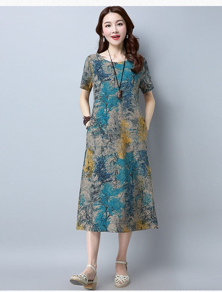 cambioprcaribe Dress Abstract Flowers Short Sleeve Dress