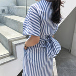 cambioprcaribe Dress Blue and White Striped Bandage Dress
