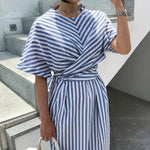 cambioprcaribe Dress Blue and White Striped Bandage Dress