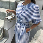 cambioprcaribe Dress Blue and White Striped Bandage Dress