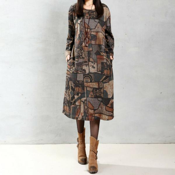 cambioprcaribe Dress Brown / S Van Gogh Art Inspired Dress