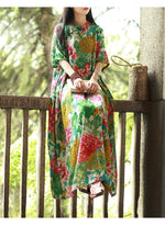cambioprcaribe Dress Green / One Size Floral Pleated Chinese Dress