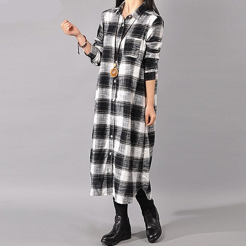 cambioprcaribe Dress Grunge Style Plaid Shirt Dress